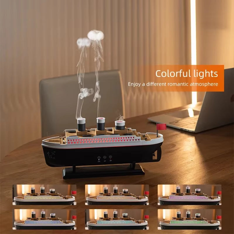 Design Titanic Ship Model Air Humidifier USB Home 250Ml Essential Oil Jellyfish Smoke Ring Spray Aroma Diffuser Remote Control